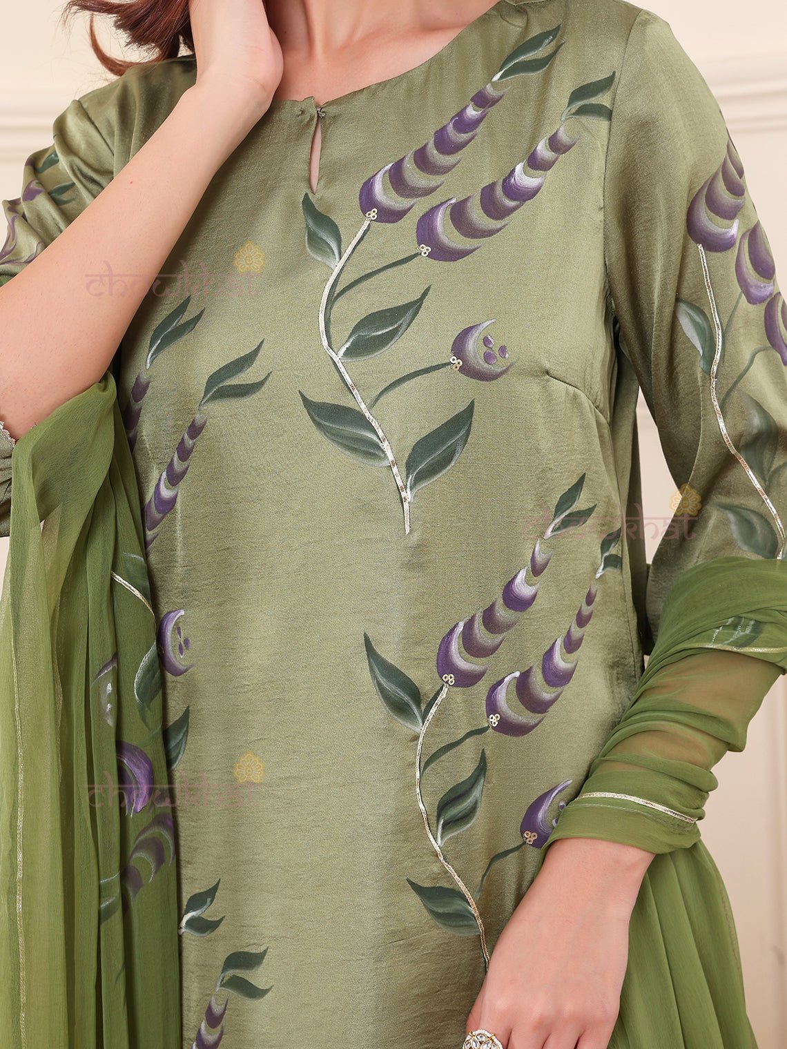 Kaya Hand Painted Satin Suit Set - Chowkhat Lifestyle