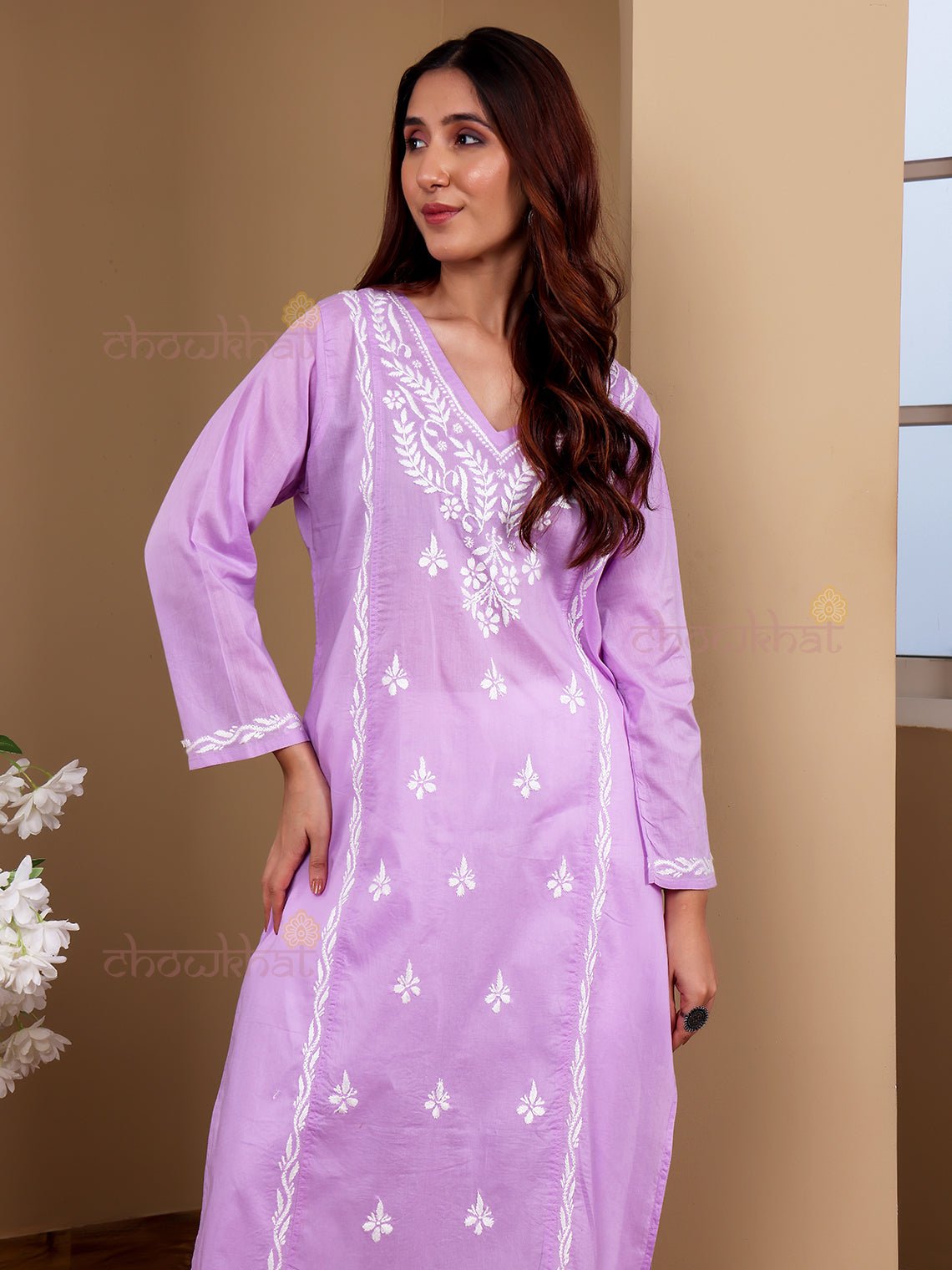 Aasma Mul Cotton Chikankari Long Kurti - Chowkhat Lifestyle