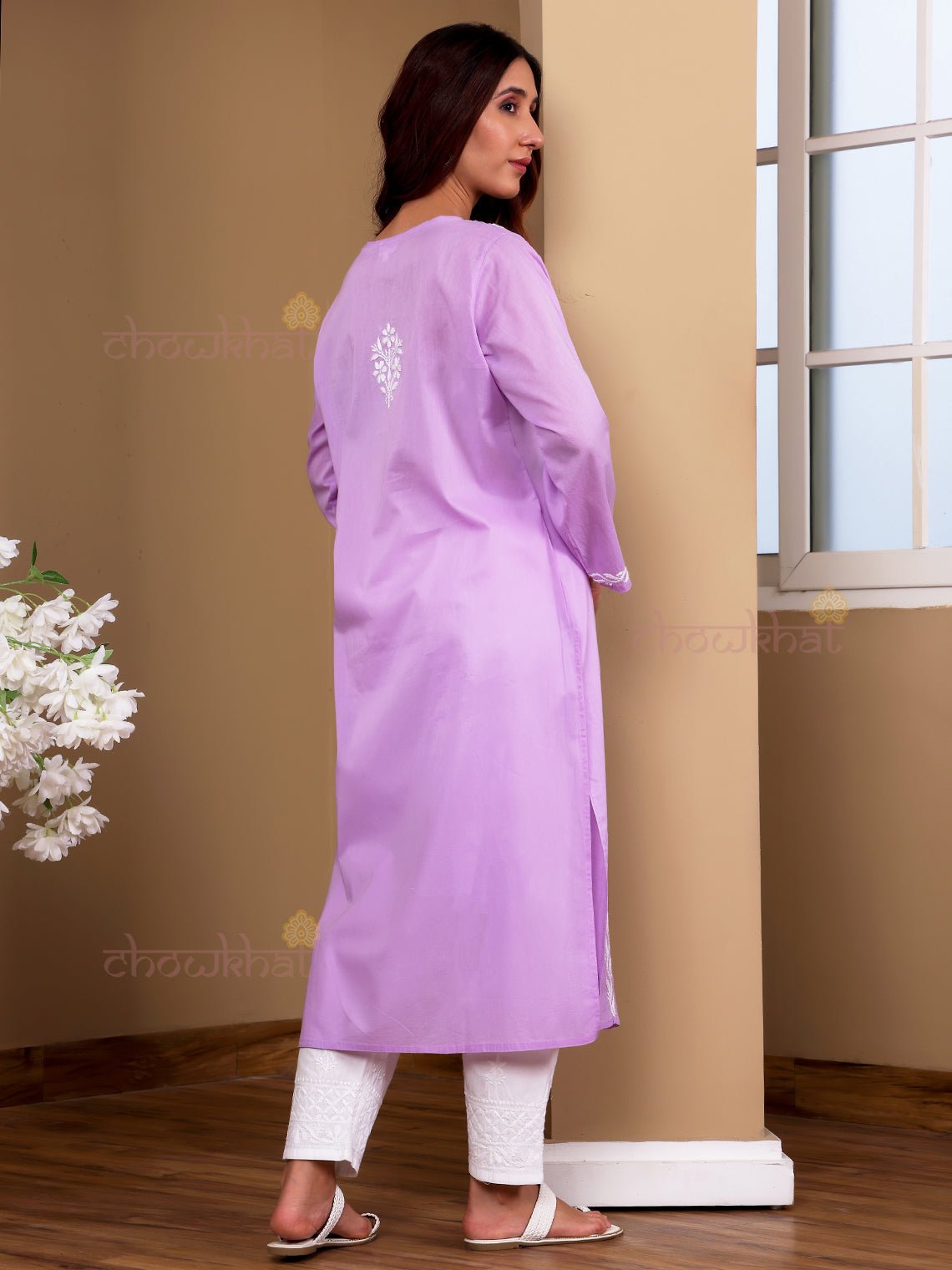 Aasma Mul Cotton Chikankari Long Kurti - Chowkhat Lifestyle