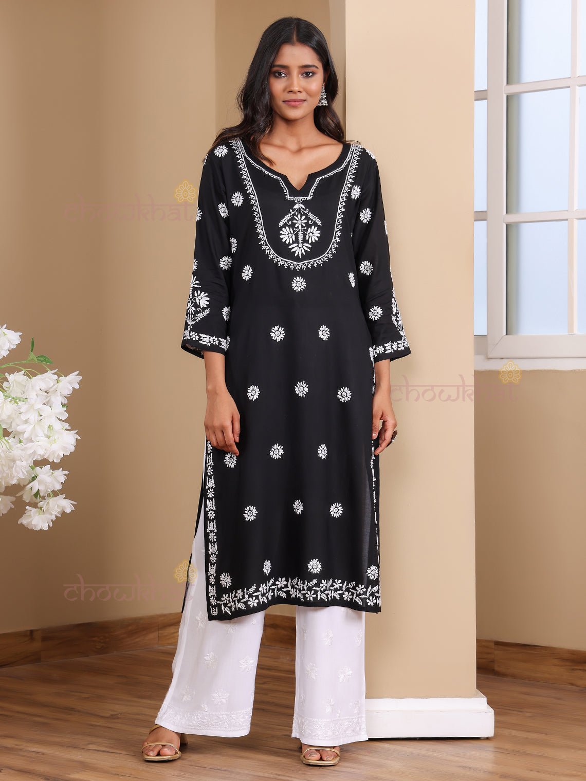 Zainab Premium Modal Chikankari Long Kurti - Chowkhat Lifestyle