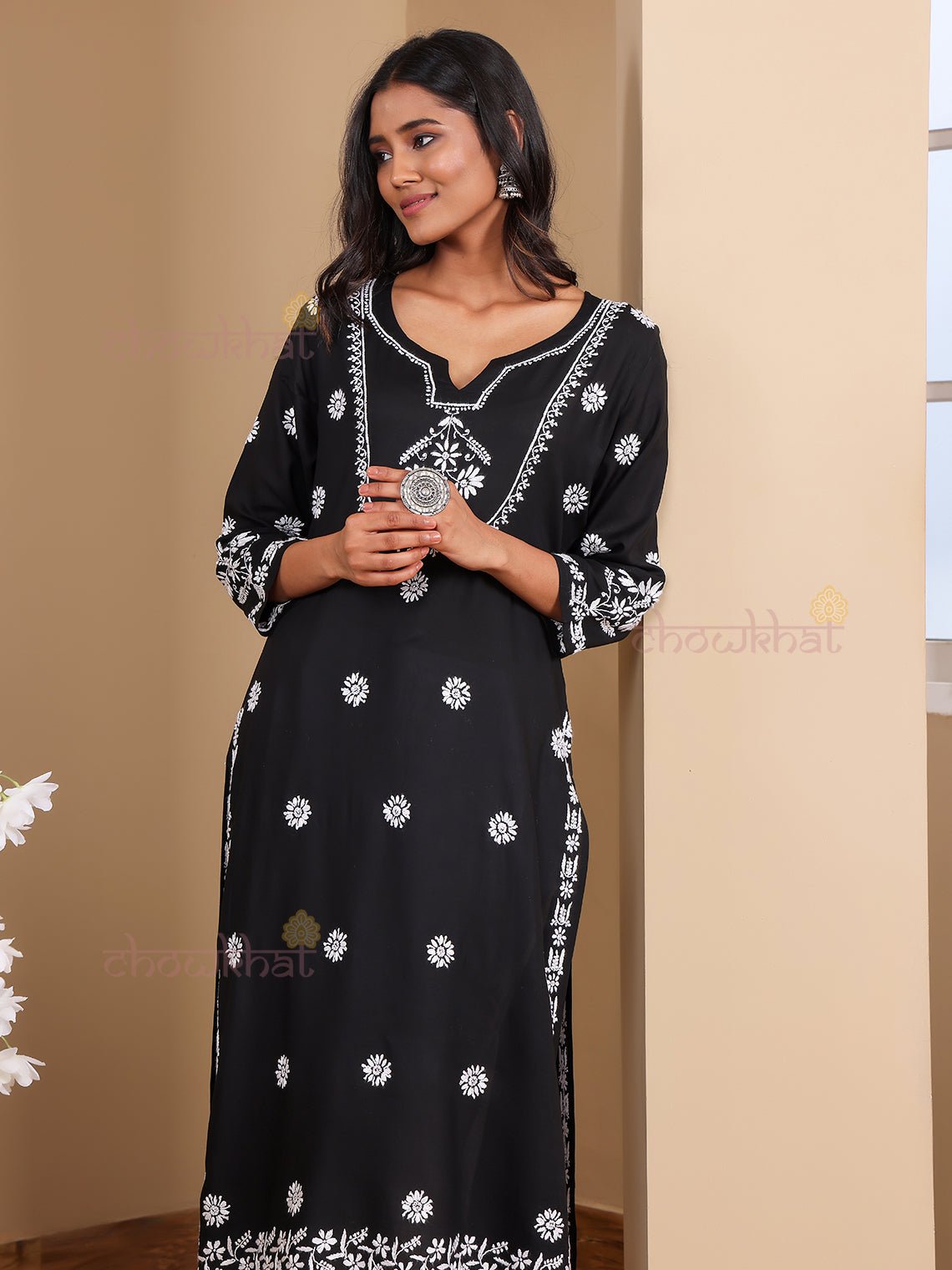 Zainab Premium Modal Chikankari Long Kurti - Chowkhat Lifestyle