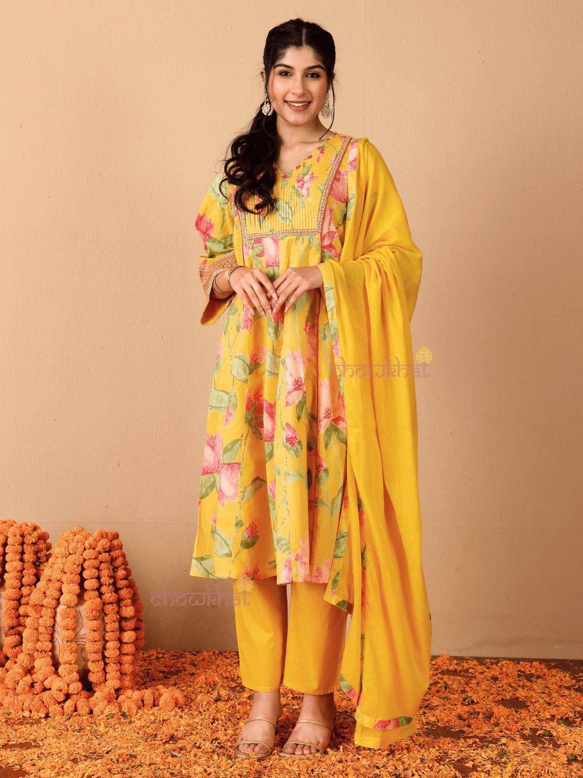 Tanvi Hand Printed 3 Piece Nyra Style Stitched Suit Set with Handwork - Chowkhat Lifestyle