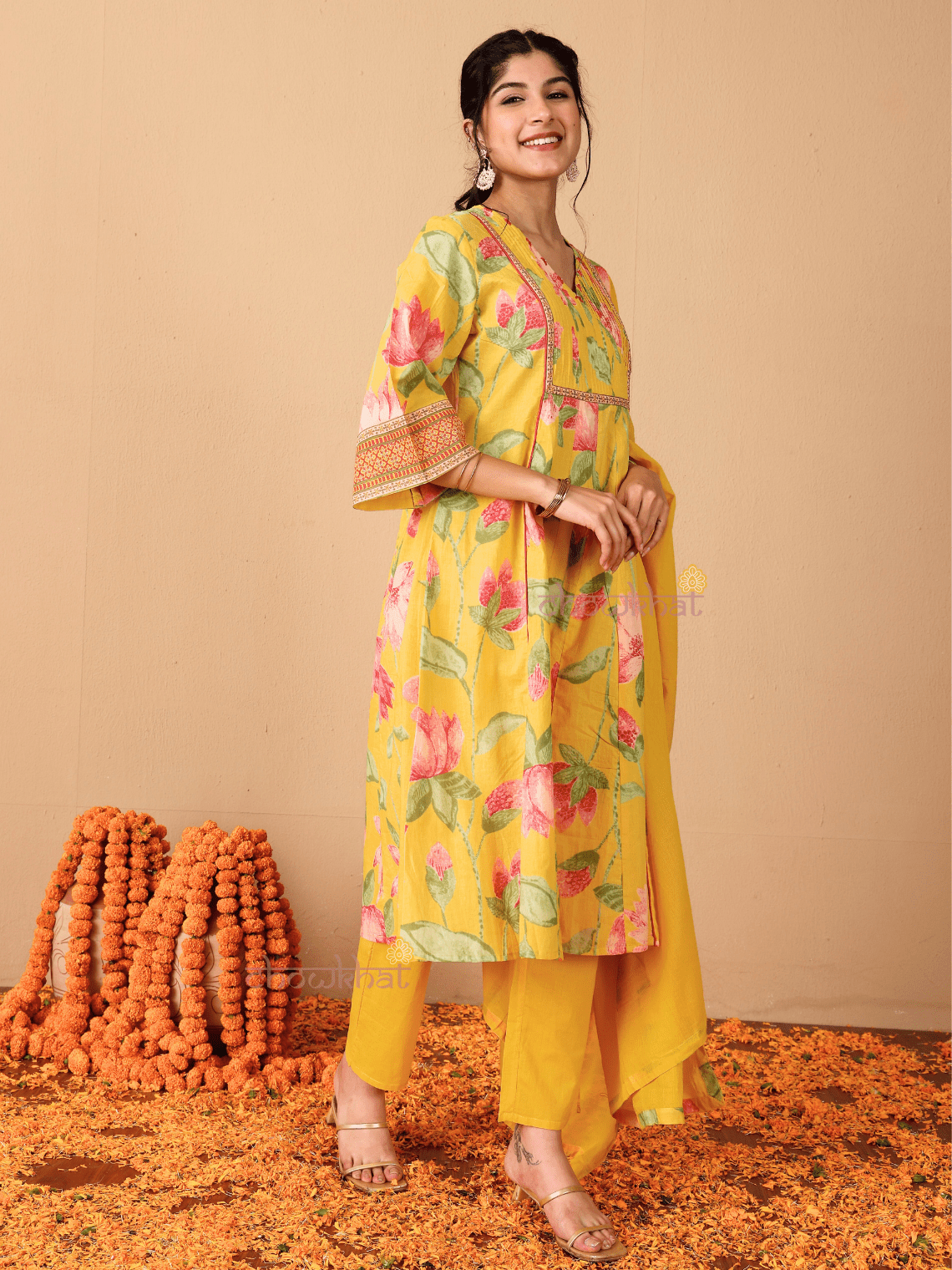 Tanvi Hand Printed 3 Piece Nyra Style Stitched Suit Set with Handwork - Chowkhat Lifestyle