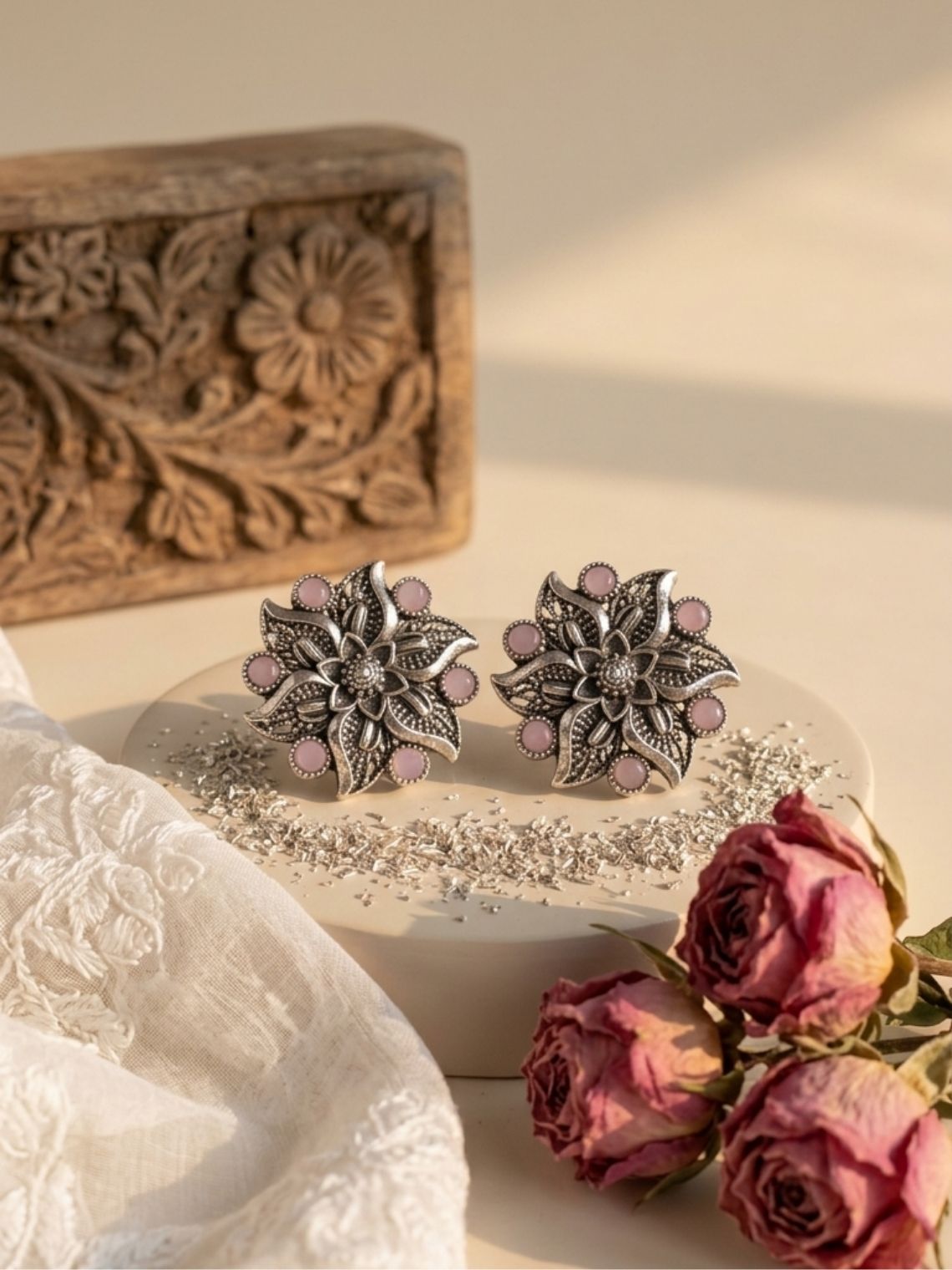 Flower German Oxidised Earrings - Chowkhat Lifestyle