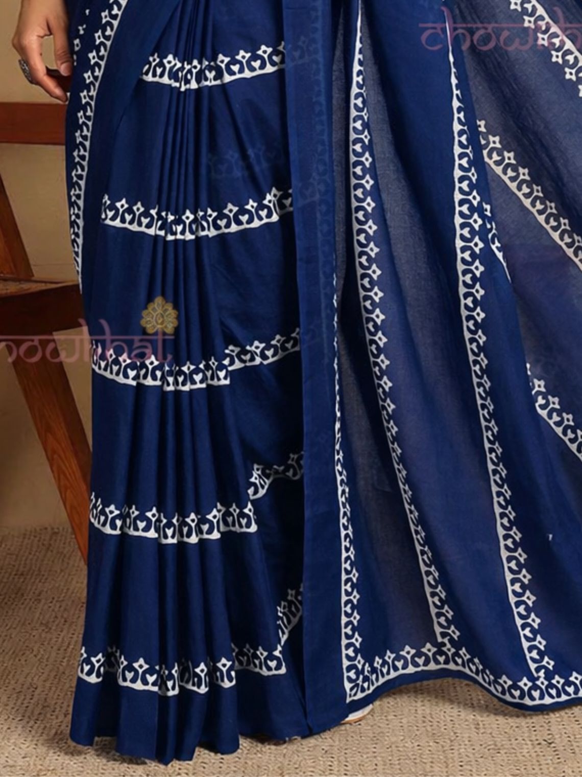Falak Pre - Draped Hand Printed Mul Cotton Saree - Chowkhat Lifestyle