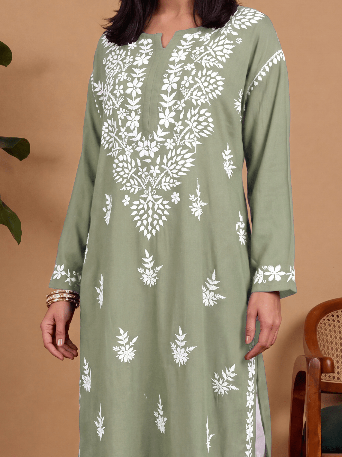 Kritika Rayon Straight Long Chikankari Kurti - Chowkhat Lifestyle