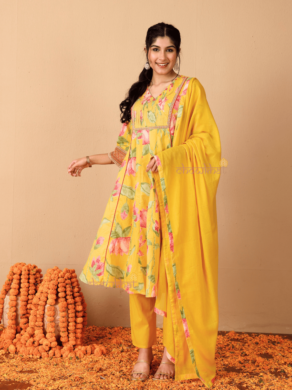 Tanvi Hand Printed 3 Piece Nyra Style Stitched Suit Set with Handwork - Chowkhat Lifestyle