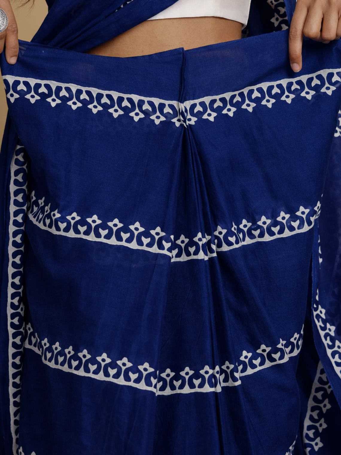Falak Pre - Draped Hand Printed Mul Cotton Saree - Chowkhat Lifestyle