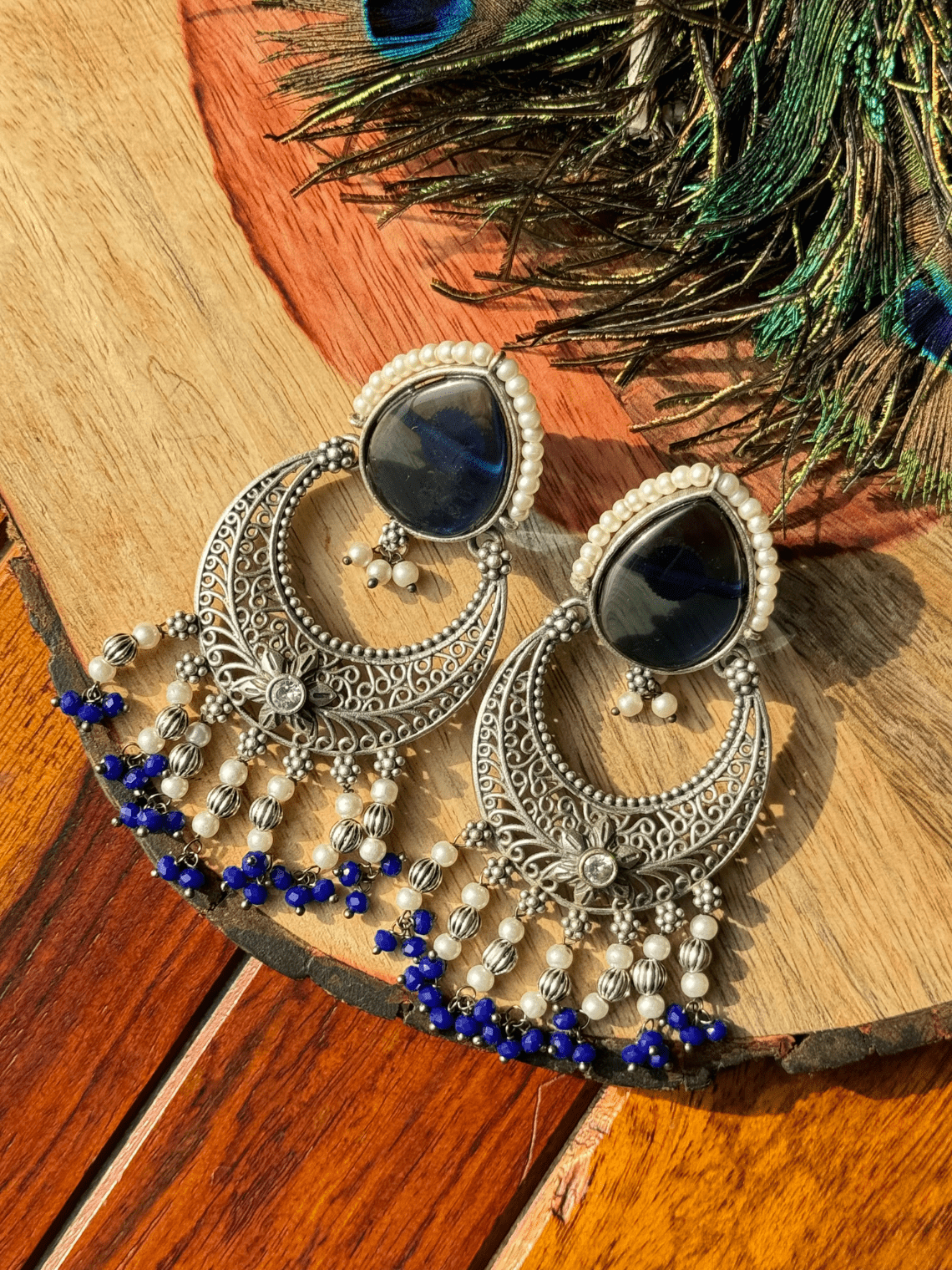 German Silver Oxidised Dangler Earrings - Chowkhat Lifestyle