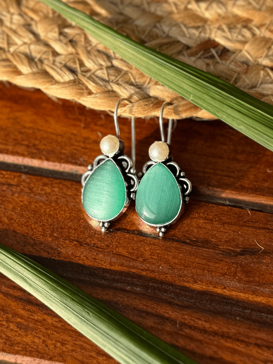 German Silver Hanging Pearl Earrings - Chowkhat Lifestyle