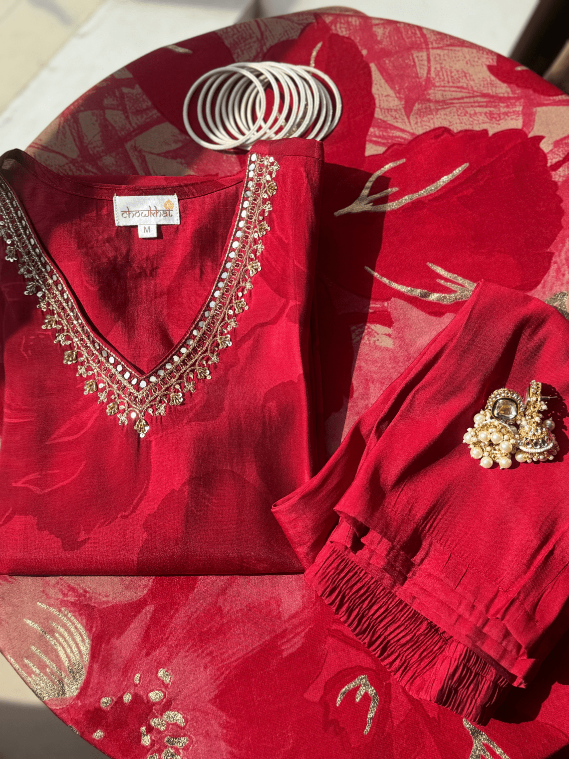 Srisha Hand Embroidered Printed Muslin 3 Piece Stitched Suit Set - Chowkhat Lifestyle