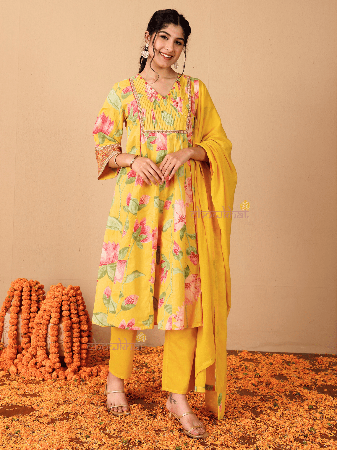 Tanvi Hand Printed 3 Piece Nyra Style Stitched Suit Set with Handwork - Chowkhat Lifestyle