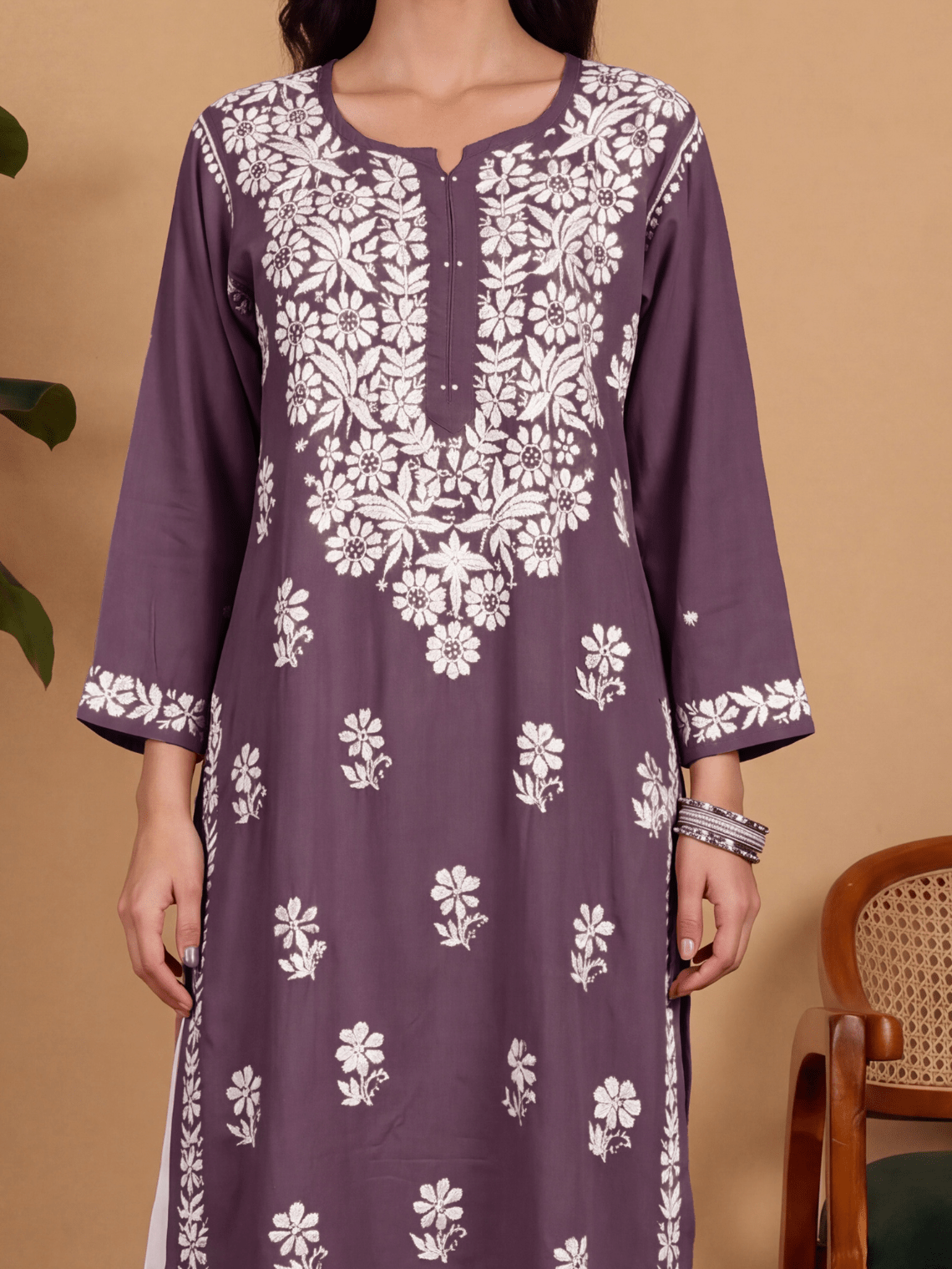 Ditya Rayon Straight Long Chikankari Kurti - Chowkhat Lifestyle
