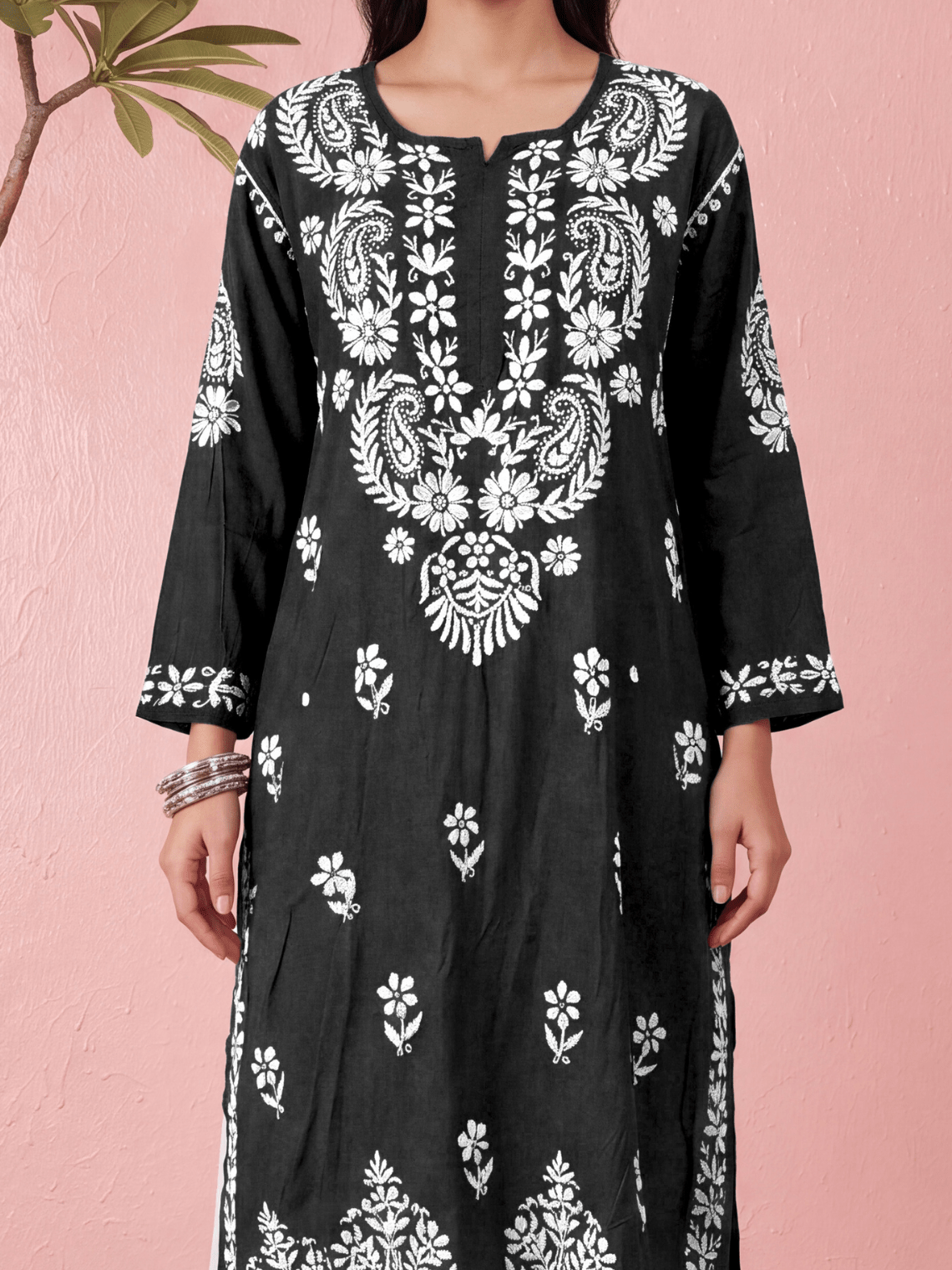 Niva Modal Straight Long Chikankari Kurti - Chowkhat Lifestyle