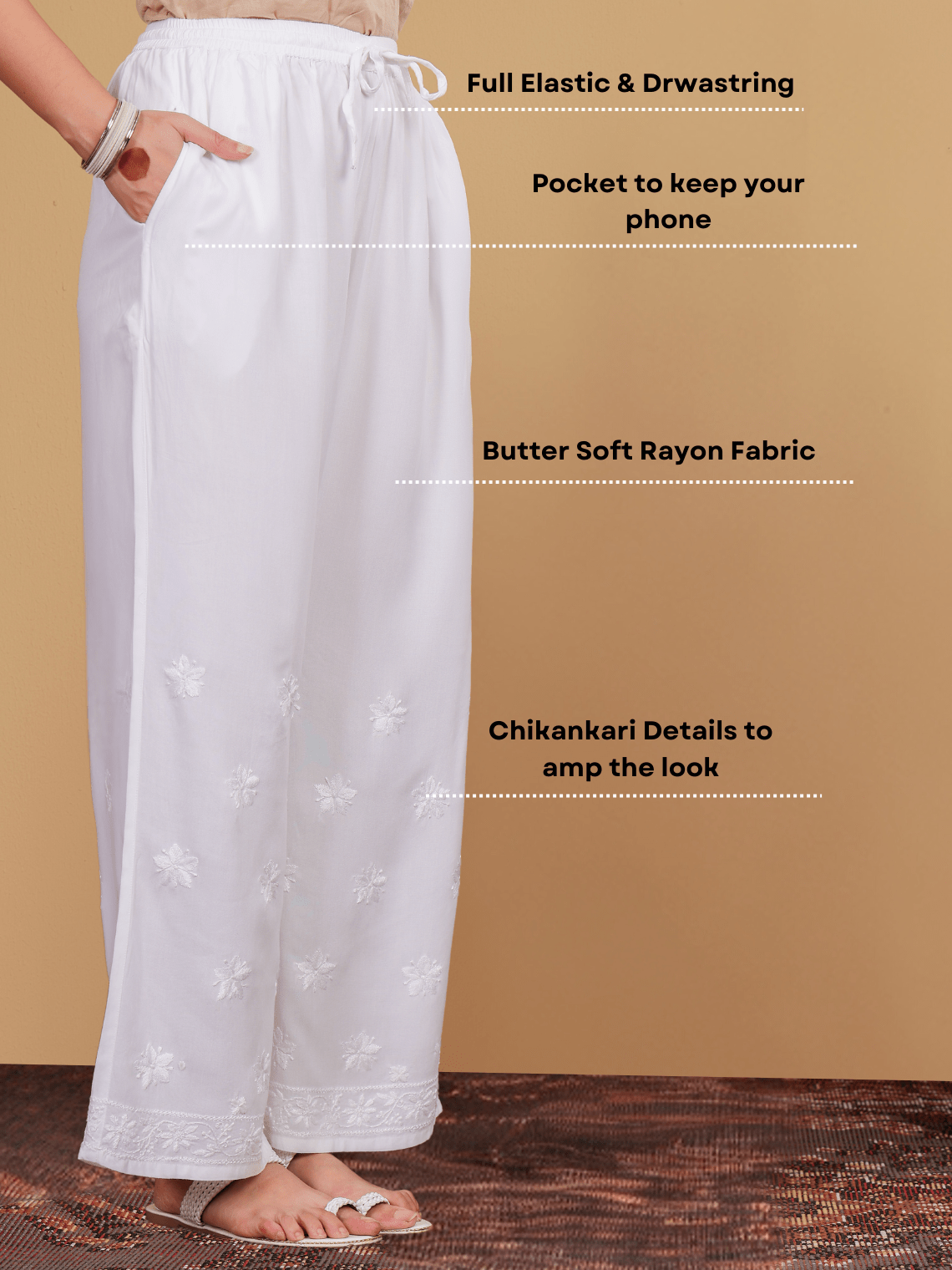 Amira Premium Rayon Chikankari Palazzo - Chowkhat Lifestyle