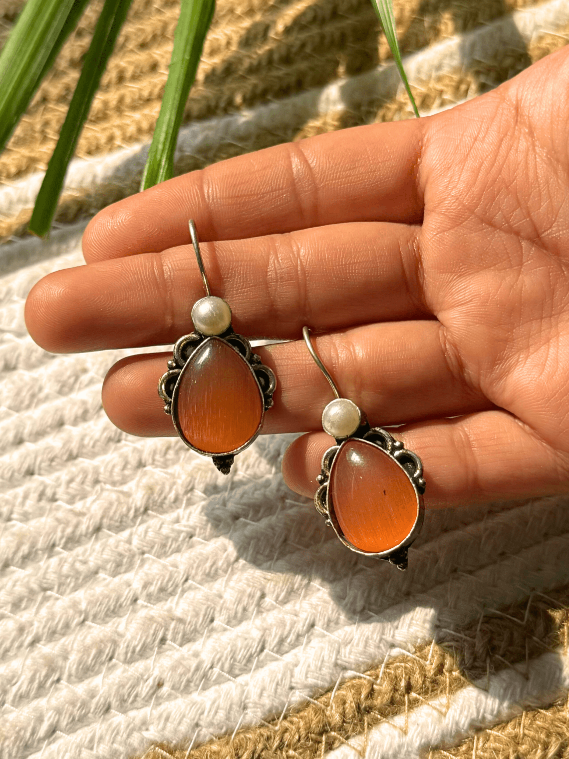 German Silver Hanging Pearl Earrings - Chowkhat Lifestyle