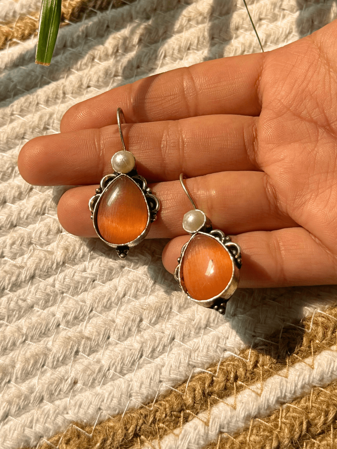 German Silver Hanging Pearl Earrings - Chowkhat Lifestyle