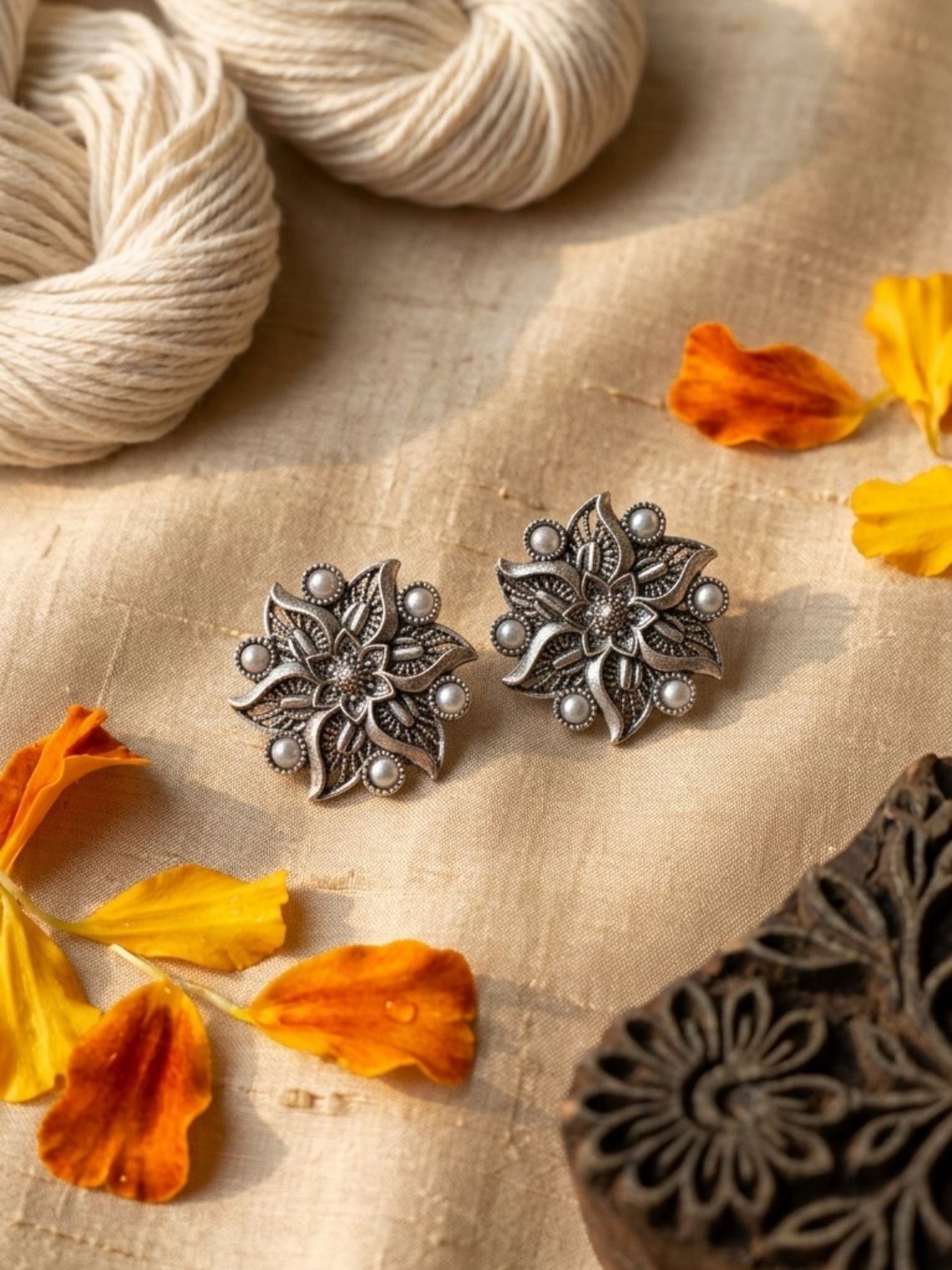 Flower German Oxidised Earrings - Chowkhat Lifestyle