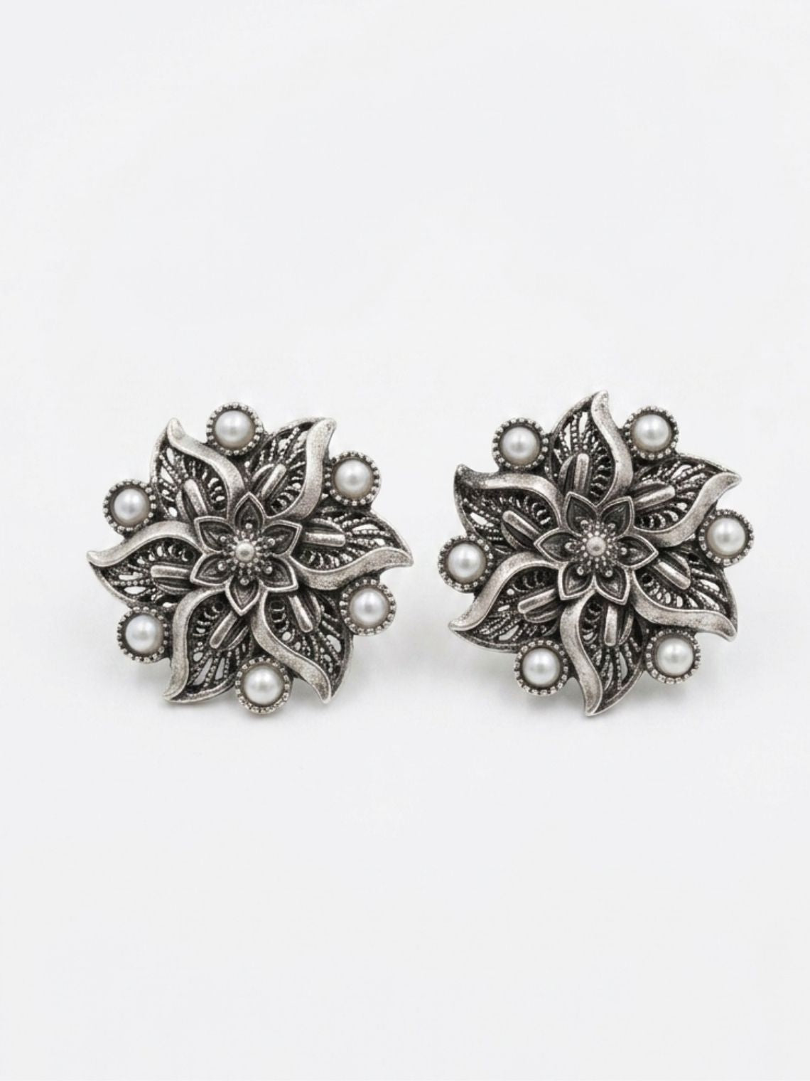 Flower German Oxidised Earrings - Chowkhat Lifestyle