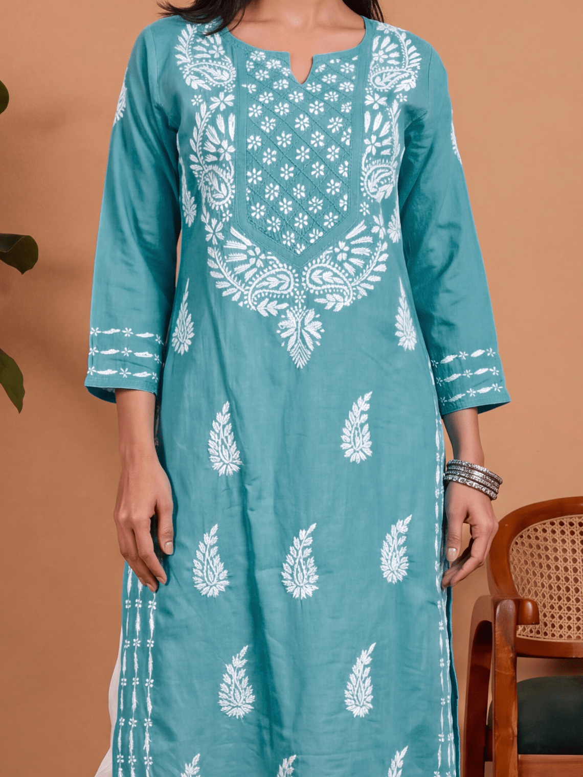 Rozana Cotton Chikankari Long Kurti - Chowkhat Lifestyle