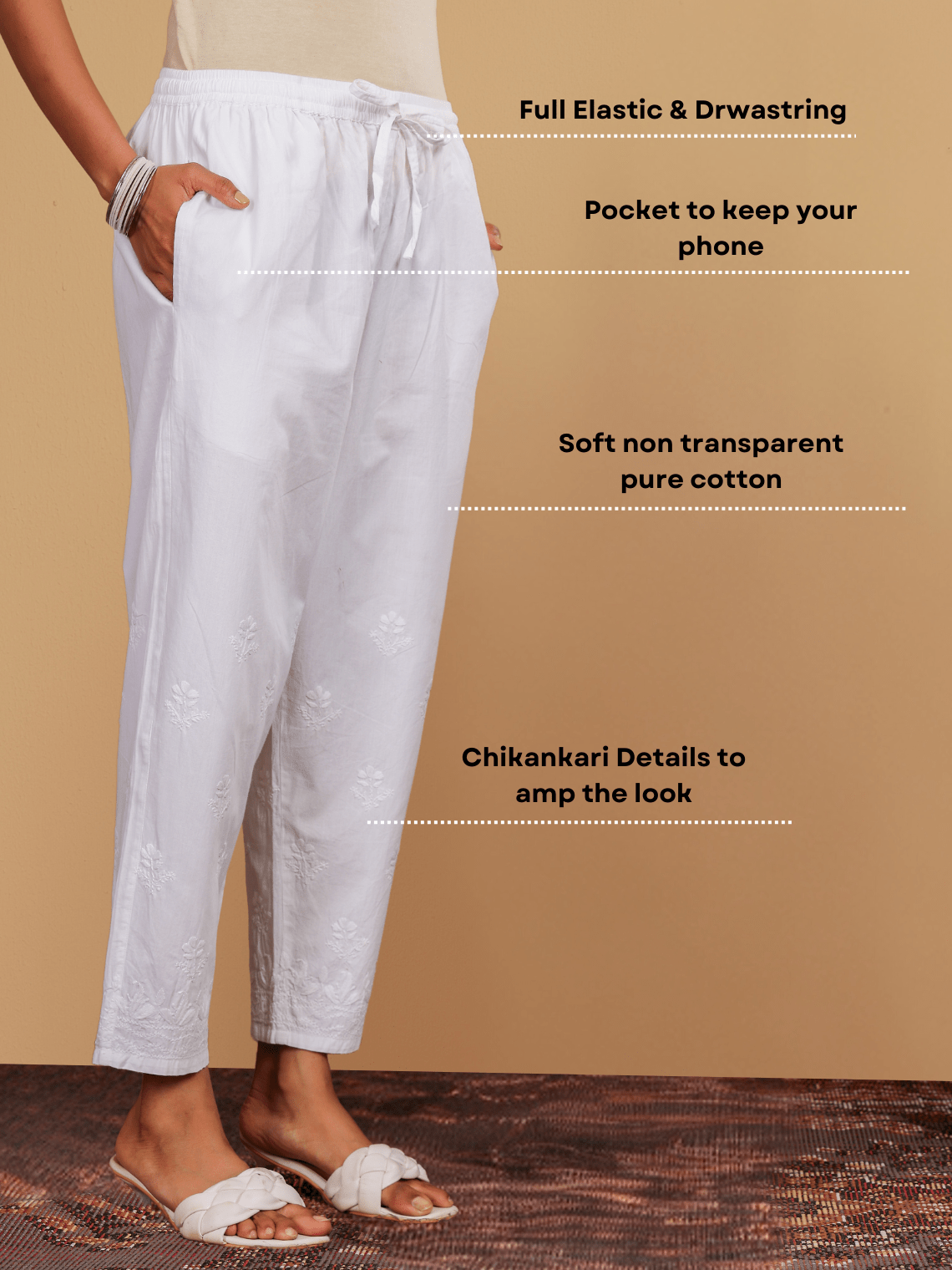 Kia Premium Cotton Chikankari Pants - Chowkhat Lifestyle