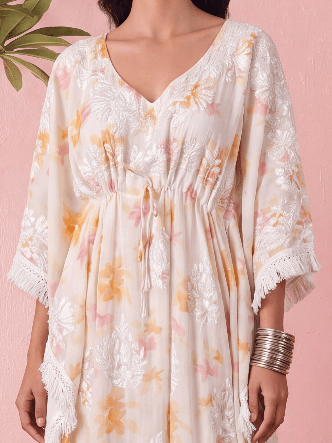 Vrinda Mul Cotton Long Chikankari Kaftan - Chowkhat Lifestyle