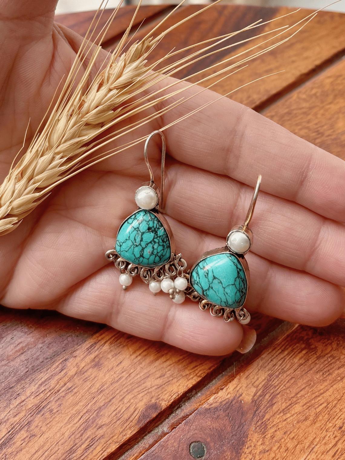 German Silver Hanging Pearl Earrings - Chowkhat Lifestyle