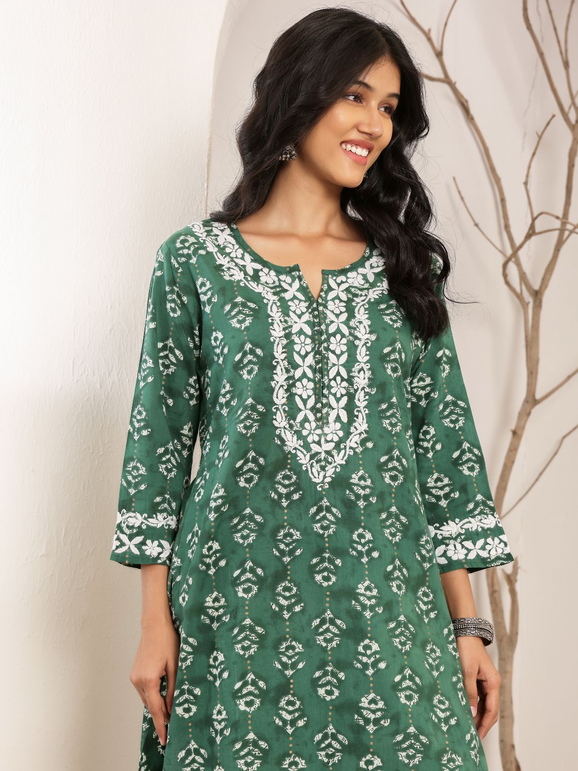 Jiya Hand Printed Cotton Kurti With Hand Embroidered Chikankari - Chowkhat Lifestyle