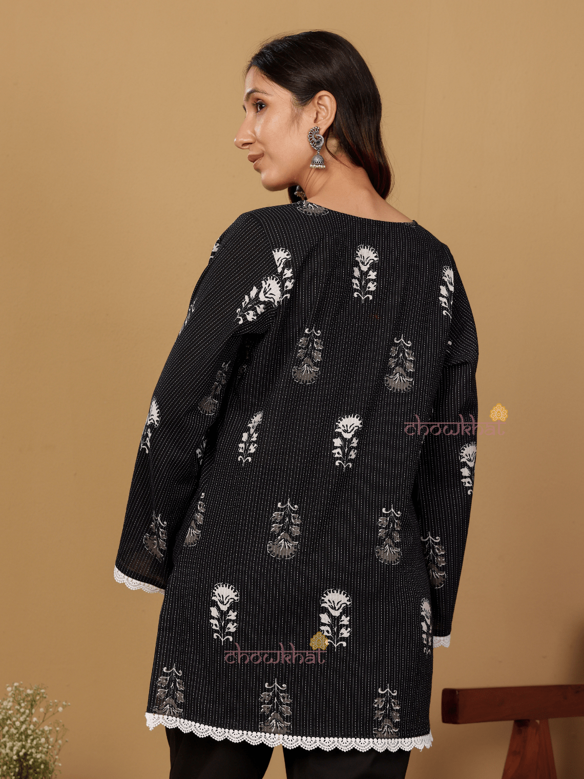 Kiara Short Hand Printed Cotton Kurti With Lace Detailing - Chowkhat Lifestyle
