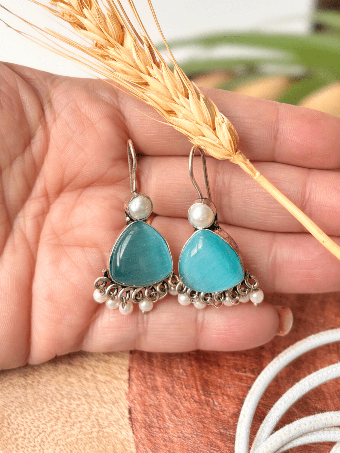 German Silver Hanging Pearl Earrings - Chowkhat Lifestyle