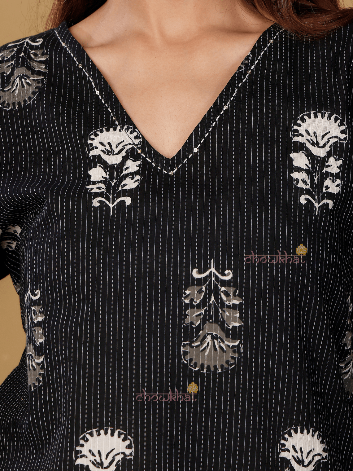 Kiara Short Hand Printed Cotton Kurti With Lace Detailing - Chowkhat Lifestyle