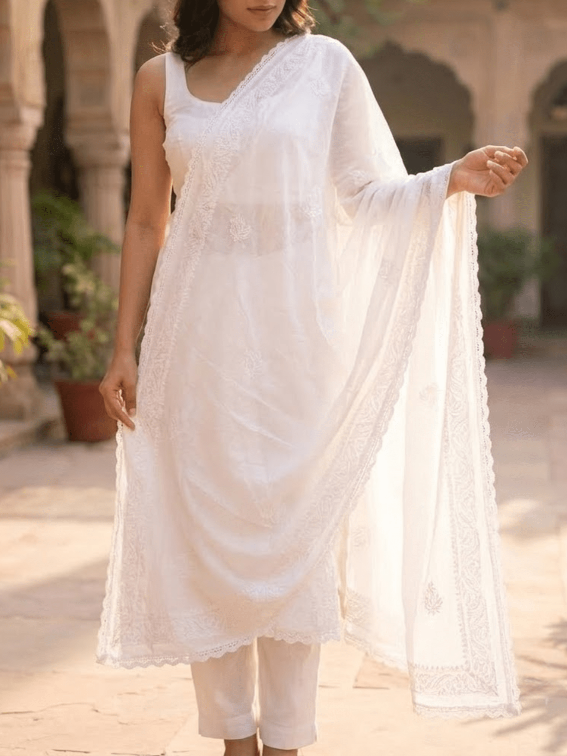 Riddhi Cotton Chikankari Dupatta - Chowkhat Lifestyle