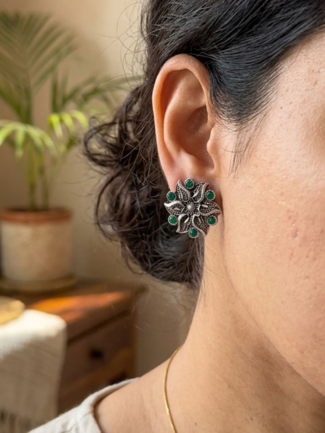 Flower German Oxidised Earrings - Chowkhat Lifestyle