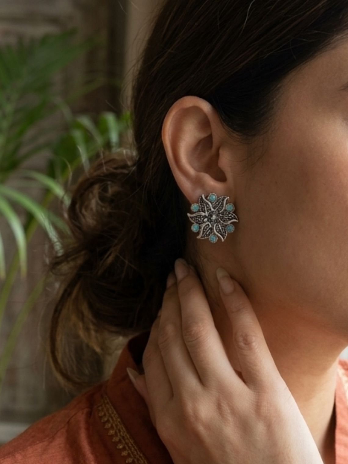 Flower German Oxidised Earrings - Chowkhat Lifestyle