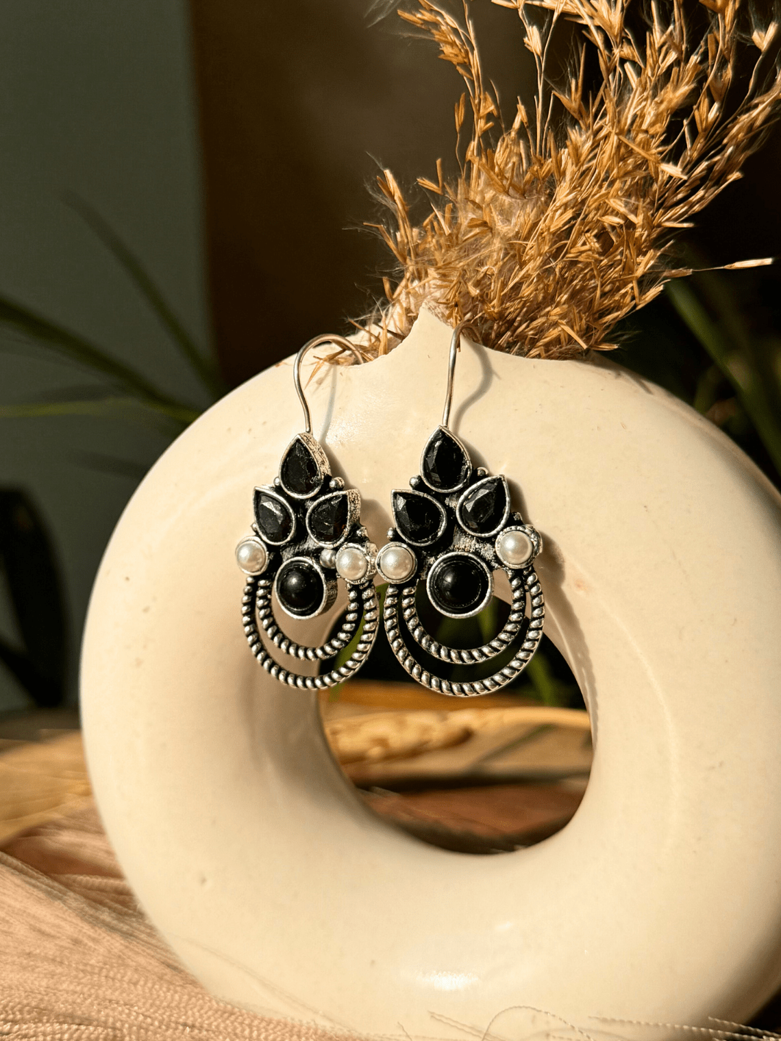 Polki German Silver Earrings with Pearl - Chowkhat Lifestyle