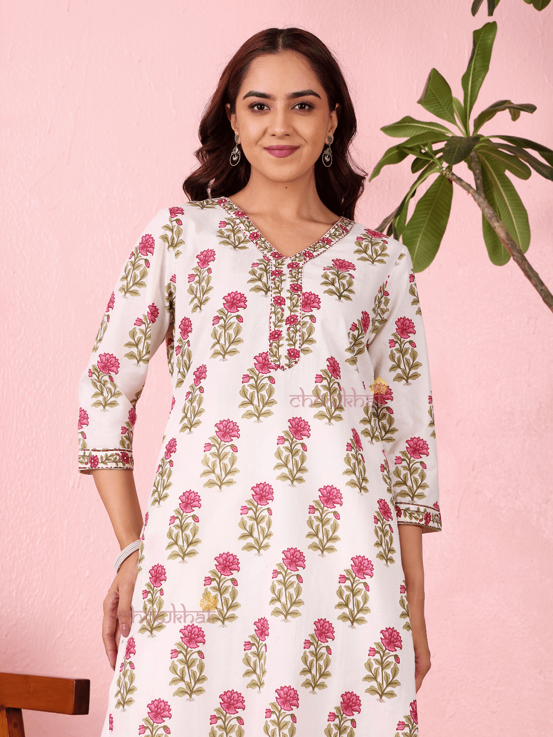 Akrita Cotton Hand Printed Straight Kurti With Handwork - Chowkhat Lifestyle