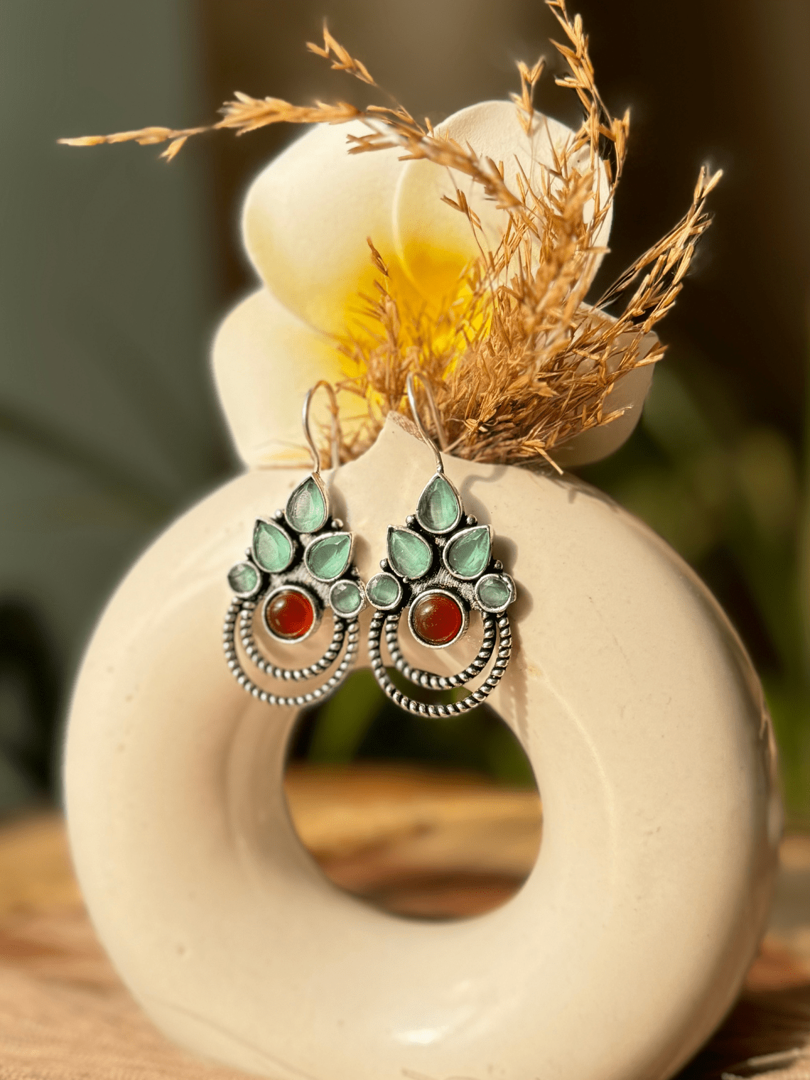 Polki German Silver Earrings with Pearl - Chowkhat Lifestyle