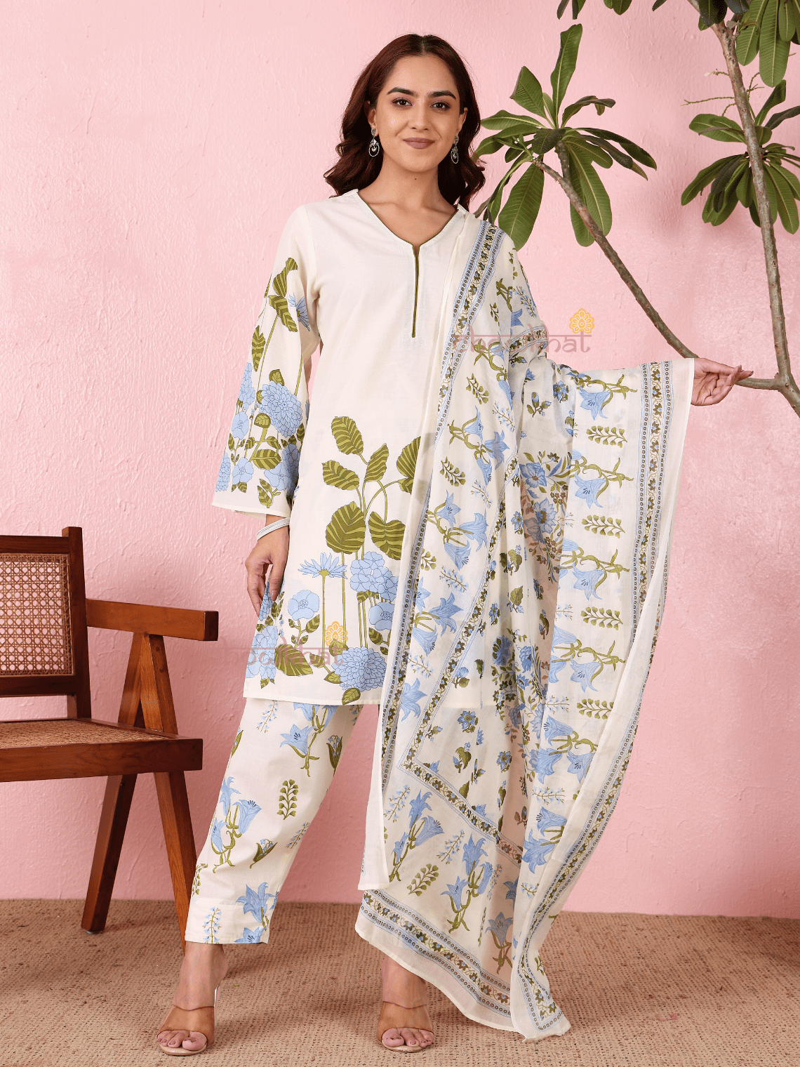Avika Hand Printed Pure Cotton 3 Piece Stitched Suit Set with Dupatta - Chowkhat Lifestyle