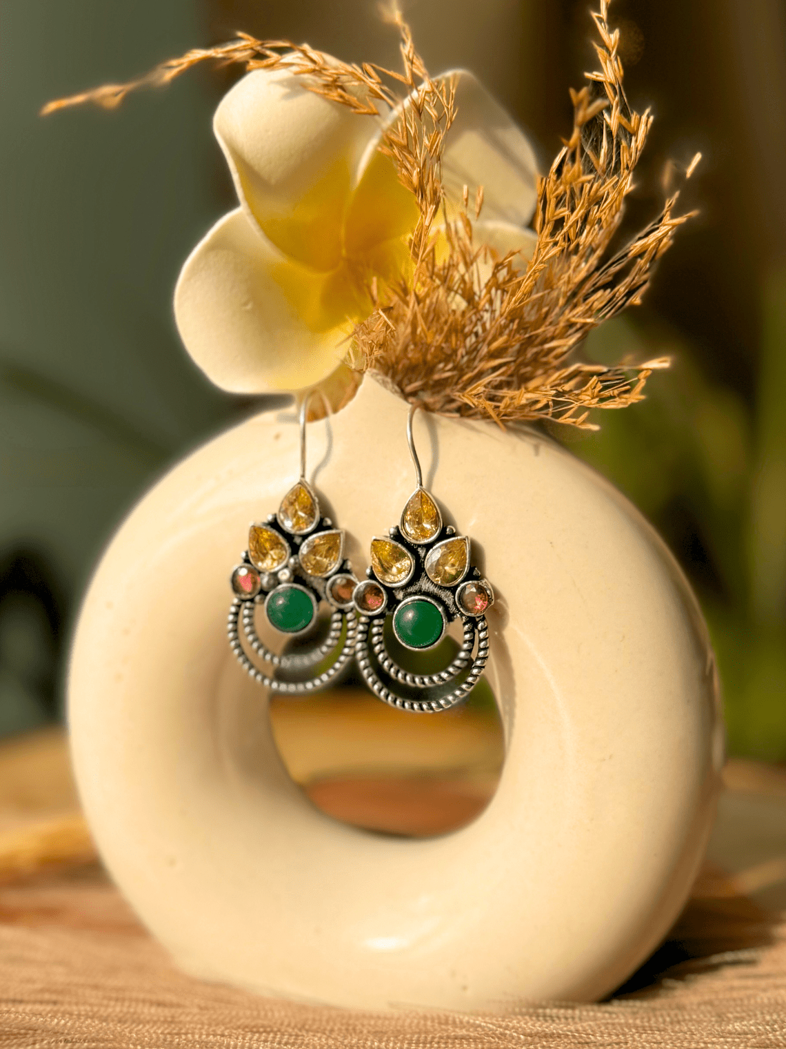Polki German Silver Earrings with Pearl - Chowkhat Lifestyle