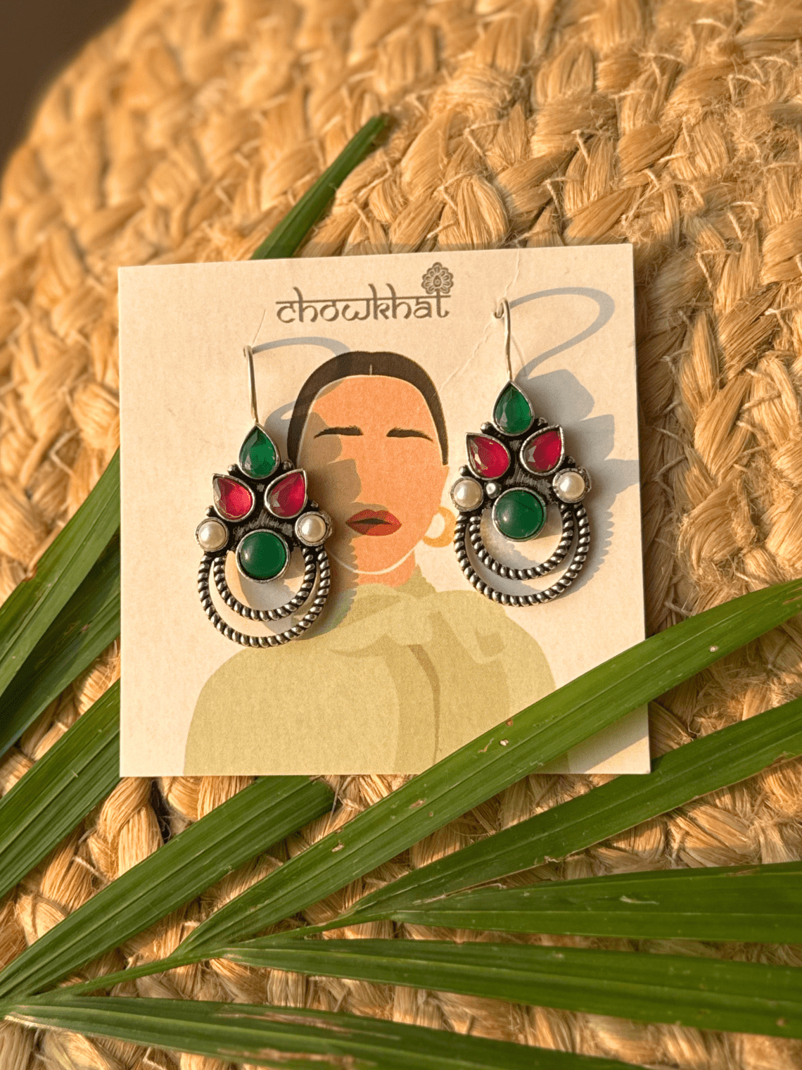 Polki German Silver Earrings with Pearl - Chowkhat Lifestyle