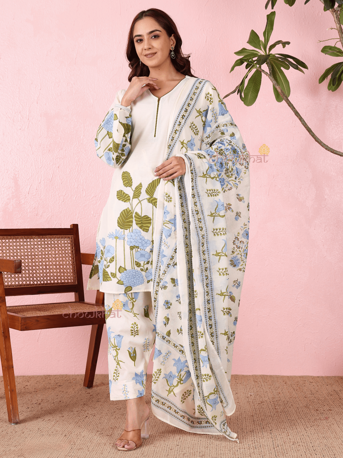 Avika Hand Printed Pure Cotton 3 Piece Stitched Suit Set with Dupatta - Chowkhat Lifestyle