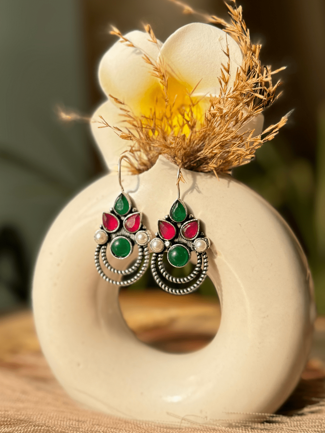 Polki German Silver Earrings with Pearl - Chowkhat Lifestyle