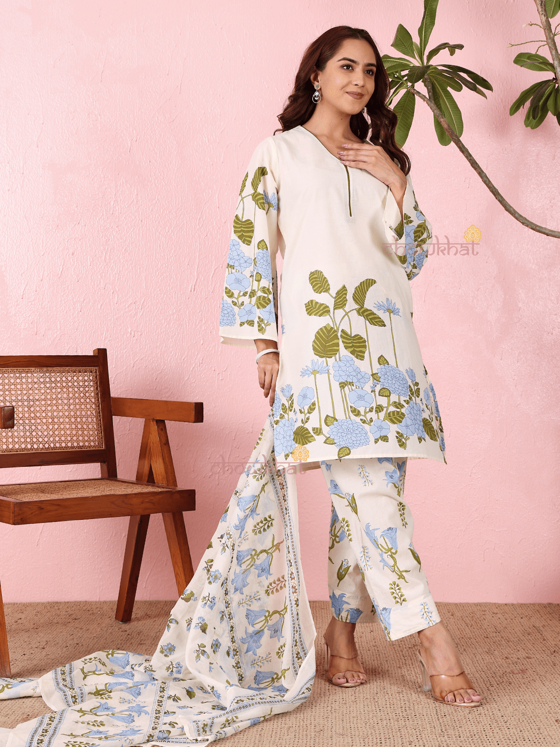 Avika Hand Printed Pure Cotton 3 Piece Stitched Suit Set with Dupatta - Chowkhat Lifestyle