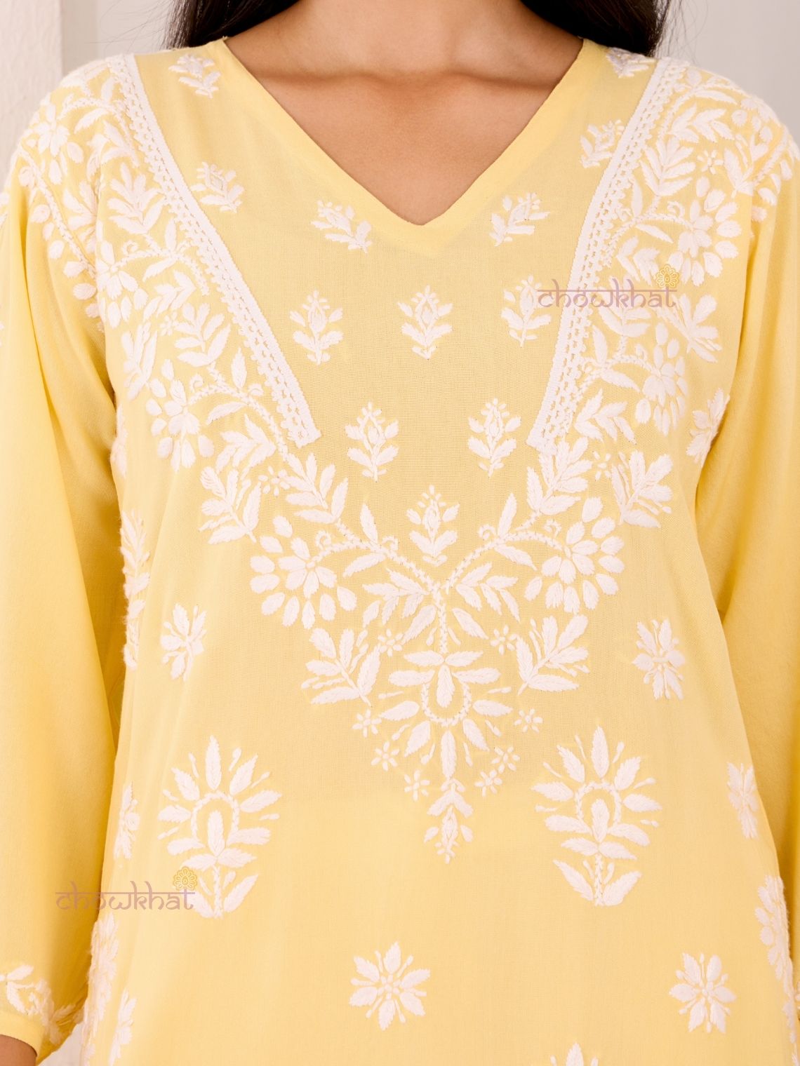 Navya Rayon Straight Chikankari Kurti with Lace