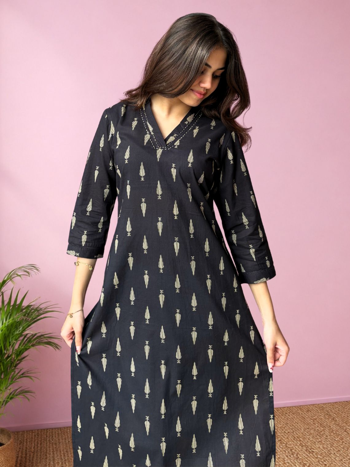 Meher Hand Printed Cotton Kurti With Handwork - Chowkhat Lifestyle