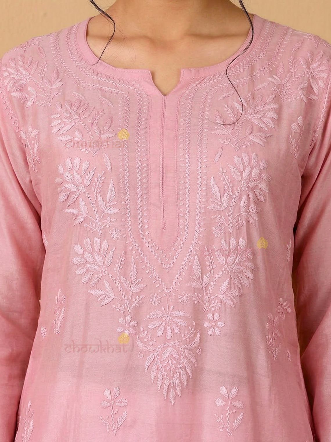 Maya Chanderi Chikankari Straight Kurti