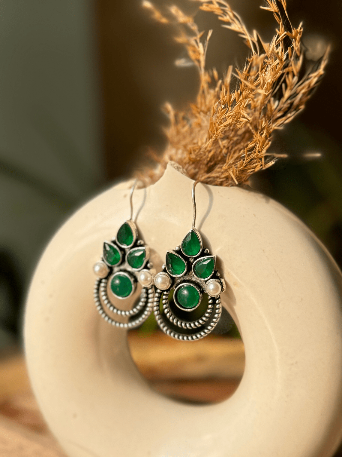 Polki German Silver Earrings with Pearl - Chowkhat Lifestyle