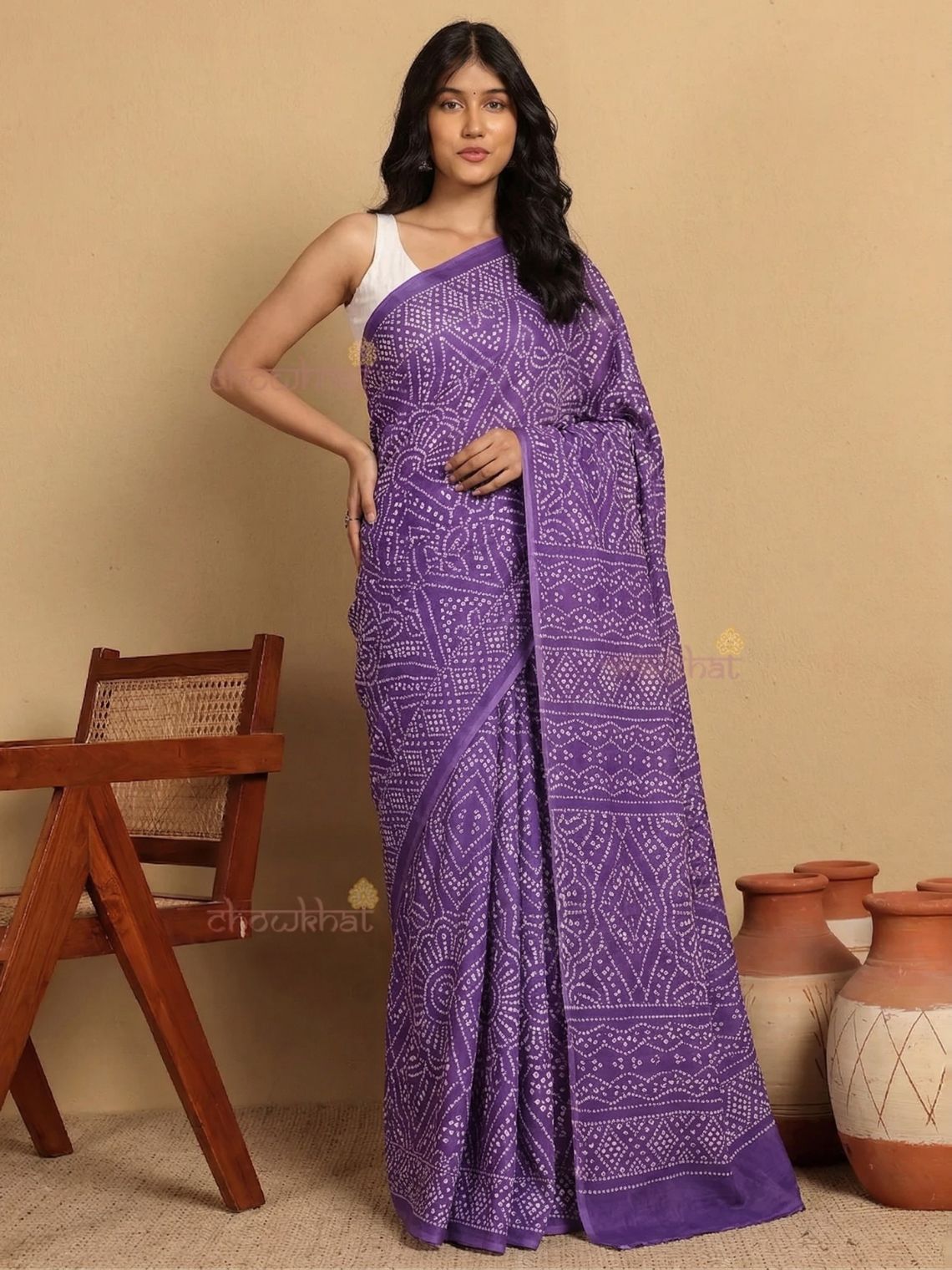 Gul Pre- Draped Hand Printed Mul Cotton Saree