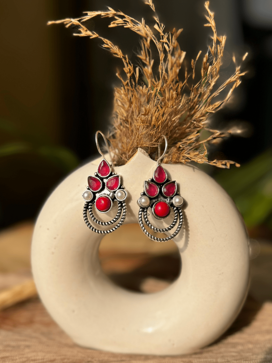 Polki German Silver Earrings with Pearl - Chowkhat Lifestyle