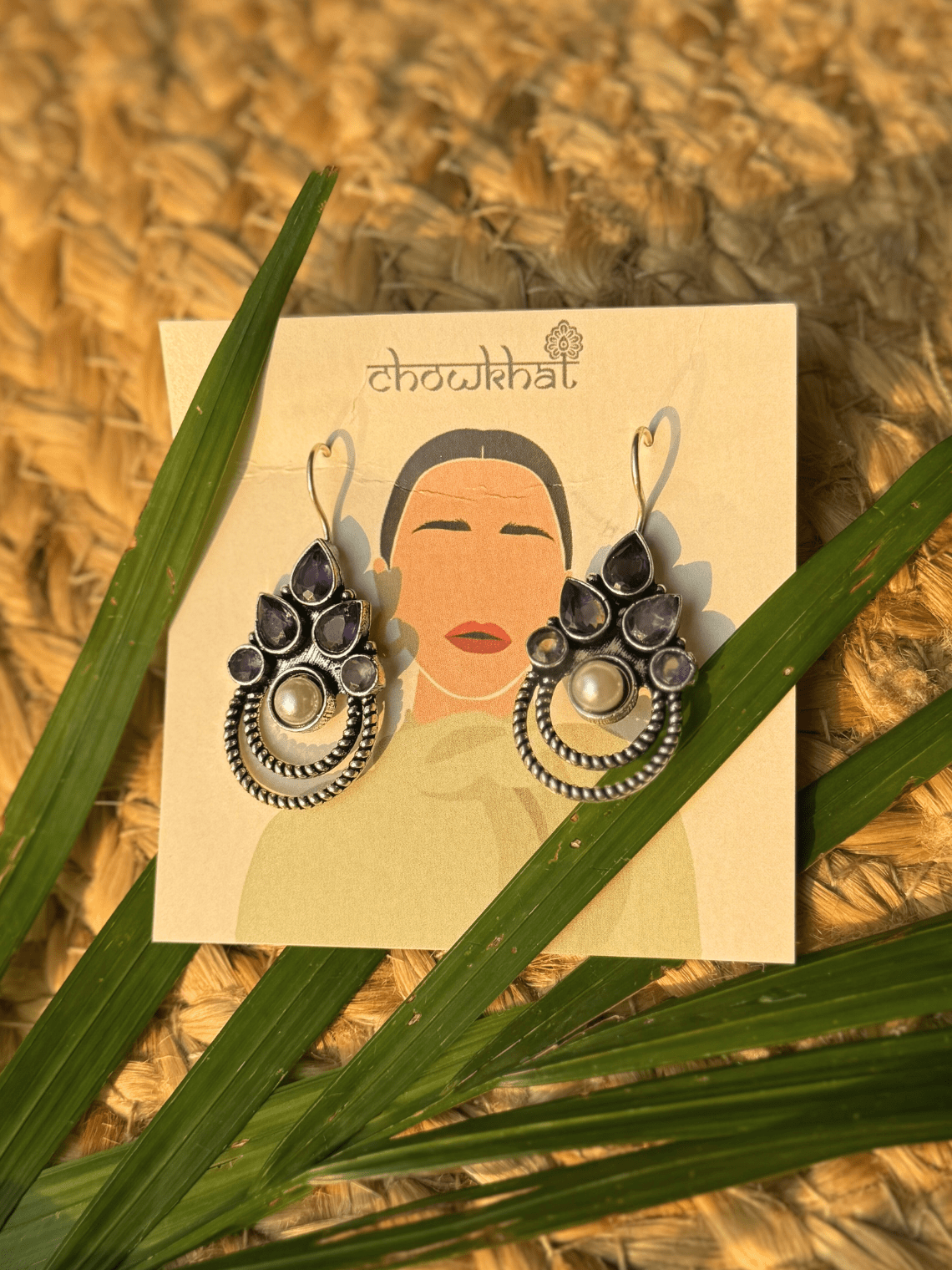 Polki German Silver Earrings with Pearl - Chowkhat Lifestyle